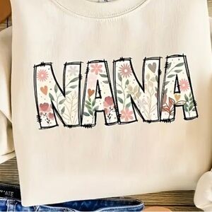 Cream Short Sleeve Tee with Floral NANA Design